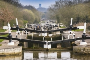 The flight of canal locks at Hatton in Warwickshire